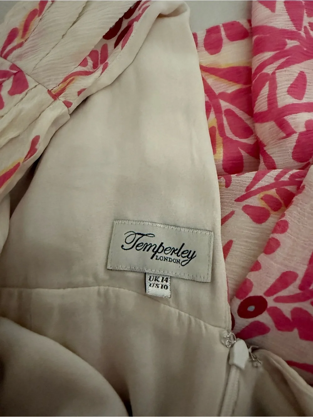 Temperley London Silk Cream Midi Dress with Pink Floral Motif - Picture 4 of 8